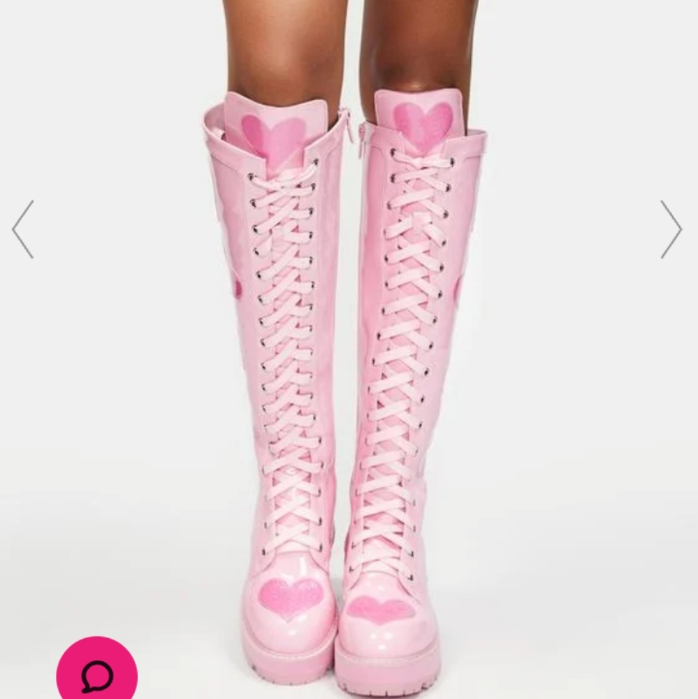 Sugar Thrills Pastel Pink lace up Boots Size 9 Brand New Knee high with hearts!